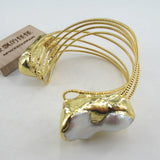 APDGG Natural Pearl Keshi Pearl Bangle 24K Golden Plated Bracelet