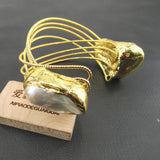 APDGG Natural Pearl Keshi Pearl Bangle 24K Golden Plated Bracelet