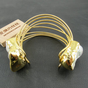 APDGG Natural Pearl Keshi Pearl Bangle 24K Golden Plated Bracelet