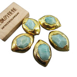 5 Pcs Oval Amazonite Beads 24K Plated Edge for Jewelry Making