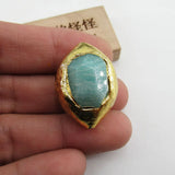 5 Pcs Oval Amazonite Beads 24K Plated Edge for Jewelry Making