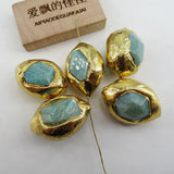 5 Pcs Oval Amazonite Beads 24K Plated Edge for Jewelry Making