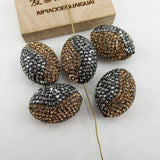 5 Pcs Oval Shape CZ Pave Golden Rhinestone Pave Beads Jewelry Findings