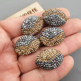 5 Pcs Oval Shape CZ Pave Golden Rhinestone Pave Beads Jewelry Findings