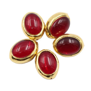 5 Pcs Oval Red Crystal 24K Plated Egg Beads Necklace Earrings DIY Jewelry