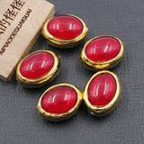 5 Pcs Oval Red Crystal 24K Plated Egg Beads Necklace Earrings DIY Jewelry