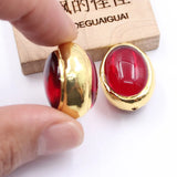 5 Pcs Oval Red Crystal 24K Plated Egg Beads Necklace Earrings DIY Jewelry