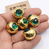 5 Pcs Green Crystal 24K Plated Edge Beads DIY Jewelry Findings