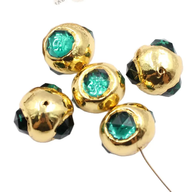 5 Pcs Green Crystal 24K Plated Edge Beads DIY Jewelry Findings