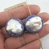 5 pcs Cultured Pearl Spacer Beads Crystal Pave Jewelry Findings