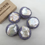 5 pcs Cultured Pearl Spacer Beads Crystal Pave Jewelry Findings