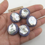 5 pcs Cultured Pearl Spacer Beads Crystal Pave Jewelry Findings