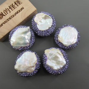 5 pcs Cultured Pearl Spacer Beads Crystal Pave Jewelry Findings