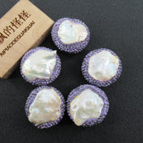 5 pcs Cultured Pearl Spacer Beads Crystal Pave Jewelry Findings