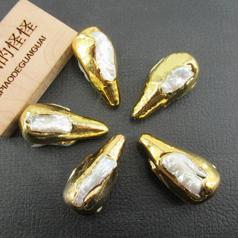 5 pcs Freshwater Cultured Pearl Teardrop Beads Plated Beads