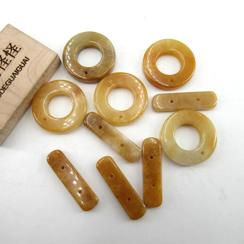 5PCS 25mm Natural Huangshan Yellow Jade OT Clasp Necklace Bracelet DIY