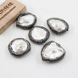 5PCS Freshwater Cultured Keshi Pearl CZ Beads for Necklace DIY