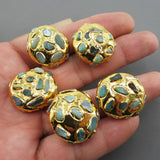 5PCS Natural Aventurine Coin Edge Plated Beads