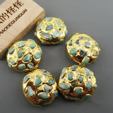 5PCS Natural Aventurine Coin Edge Plated Beads