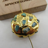 5PCS Natural Aventurine Coin Edge Plated Beads