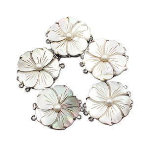 5Pcs 33mm 3 Rows Shell Flower Pearl Clasp Jewelry Making DIY