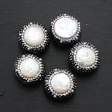 5Pcs Coin Pearl CZ Paved Beads for Necklace DIY
