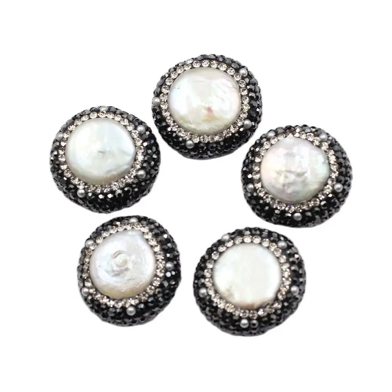 5Pcs Coin Pearl CZ Paved Beads for Necklace DIY