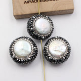 5Pcs Coin Pearl CZ Paved Beads for Necklace DIY