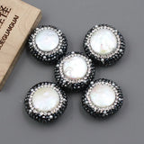 5Pcs Coin Pearl CZ Paved Beads for Necklace DIY