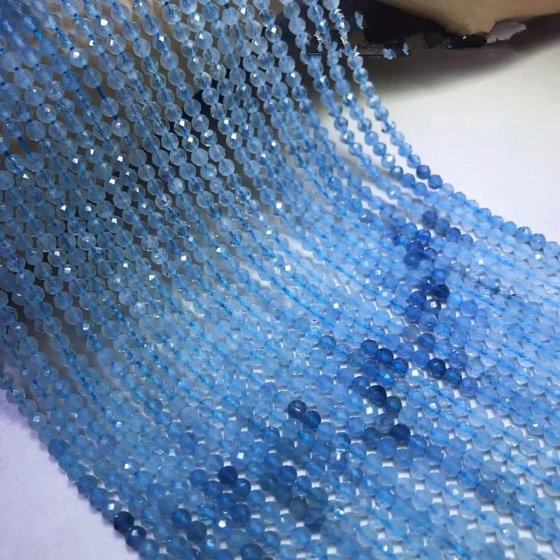 AQUAMARINE Beads Roundel Faceted 4mm Nature Jewelry Necklace 14in