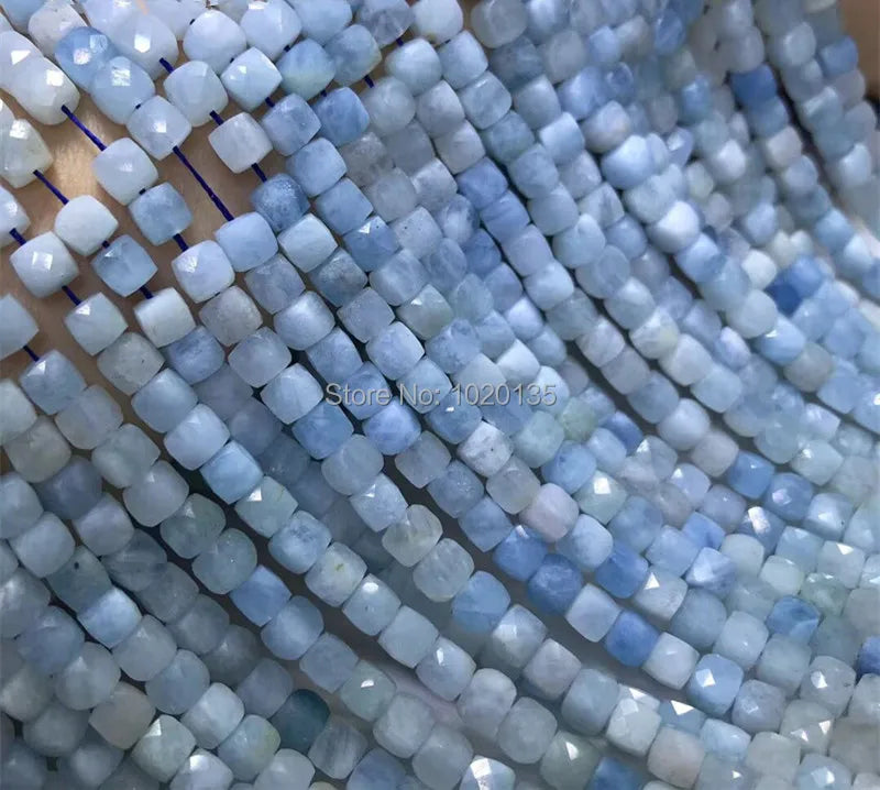 AQUAMARINE Loose Beads Square Faceted 4-5/6mm 14-Inch