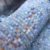 AQUAMARINE Loose Beads Square Faceted 4-5/6mm 14-Inch