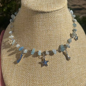 AQUAMARINE chip wire necklace, chakra fairy tale