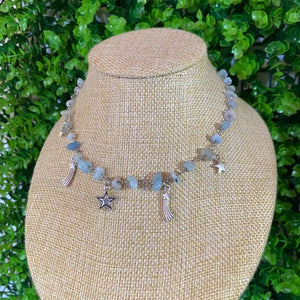 AQUAMARINE chip wire necklace, chakra fairy tale
