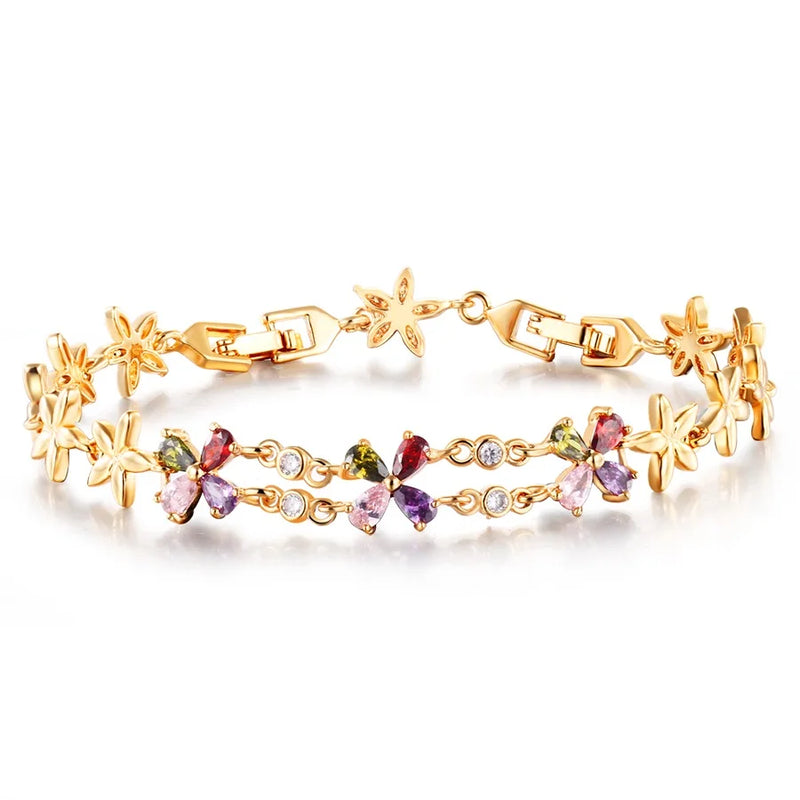 ARUEL Colorful Crystal Flower Bracelet For Women Ladies