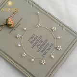 ASHIIQI Freshwater Pearl Anklet 925 Silver Wedding Jewelry