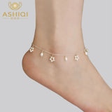 ASHIIQI Freshwater Pearl Anklet Women 925 Sterling Silver Wedding