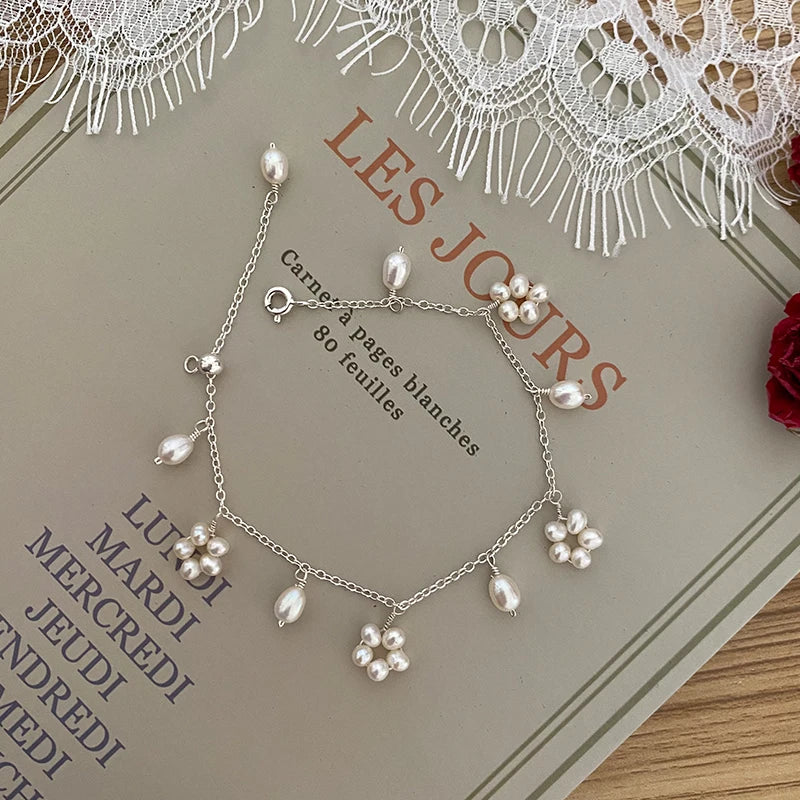 ASHIIQI Freshwater Pearl Bracelet 925 Sterling Silver Wedding