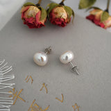 Natural Freshwater Pearl Stud Earrings 925 Sterling Silver for Women