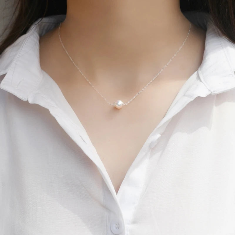 Freshwater Pearl Necklace 925 Sterling Silver Chain Jewelry Girls Women