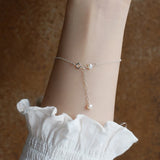 Freshwater Pearl Bracelet 925 Silver Shell Flowers