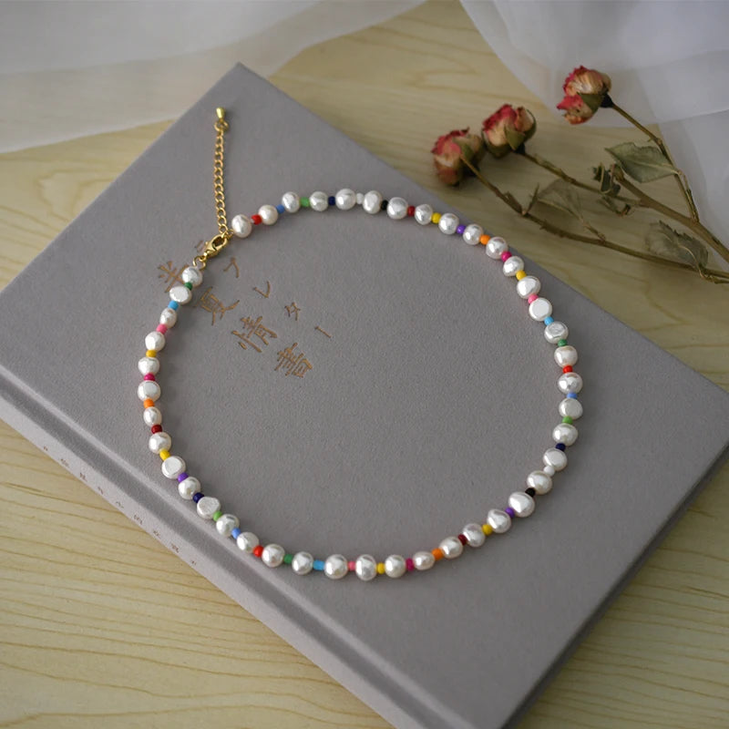 Colorful Beads Freshwater Pearl Necklace with Gold-plated Buckle