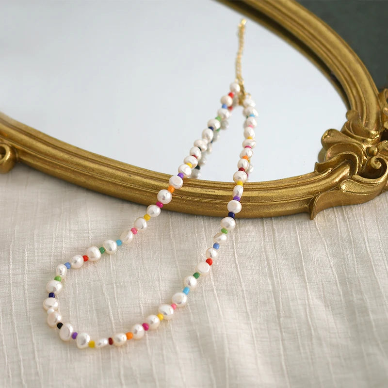 Natural Freshwater Baroque Pearl Necklace Colorful Beads Jewelry for Girls Gift