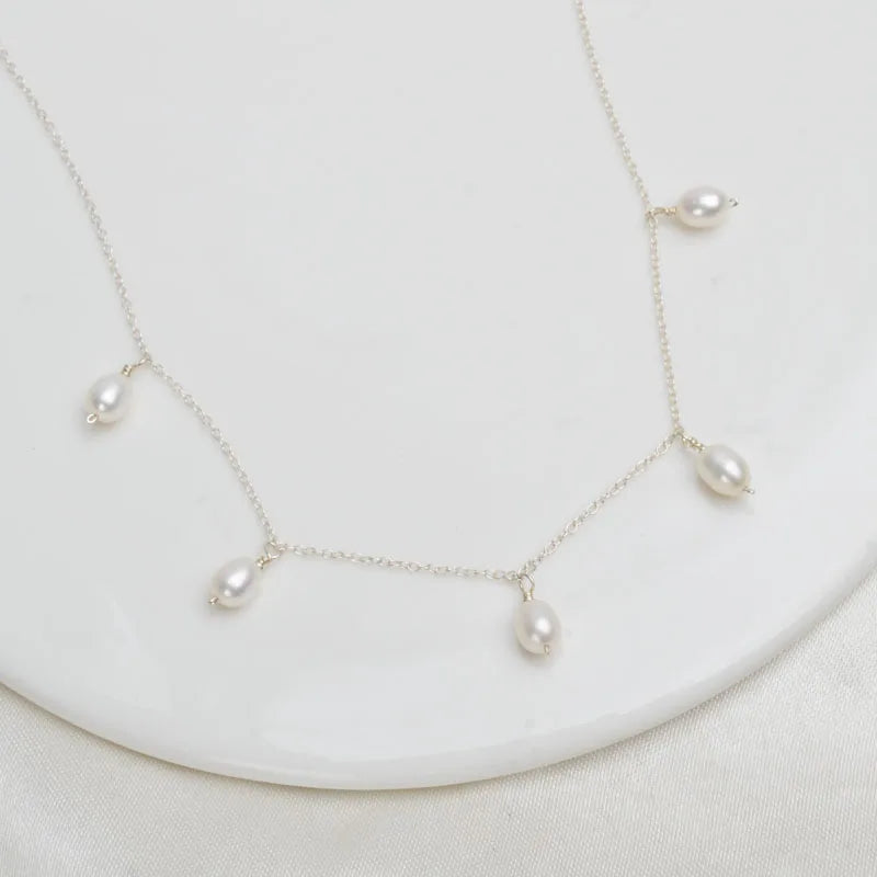 925 Silver Chokers Necklace Natural Pearl Wedding Jewelry for Women