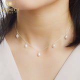 925 Silver Chokers Necklace Natural Pearl Wedding Jewelry for Women