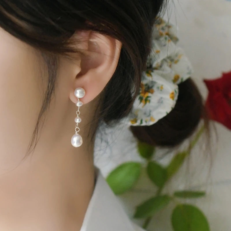 925 Silver Long Drop Earring Freshwater Pearl Jewelry
