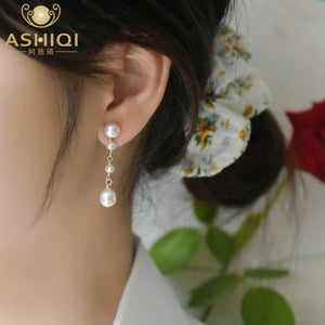 925 Silver Long Drop Earring Freshwater Pearl Jewelry