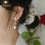 925 Silver Long Drop Earring Freshwater Pearl Jewelry
