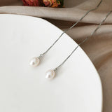 925 Silver Long Earrings Natural Freshwater Pearl Drop Bohemian Wedding Jewelry