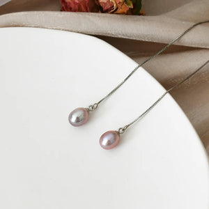 925 Silver Long Earrings Natural Freshwater Pearl Drop Bohemian Wedding Jewelry